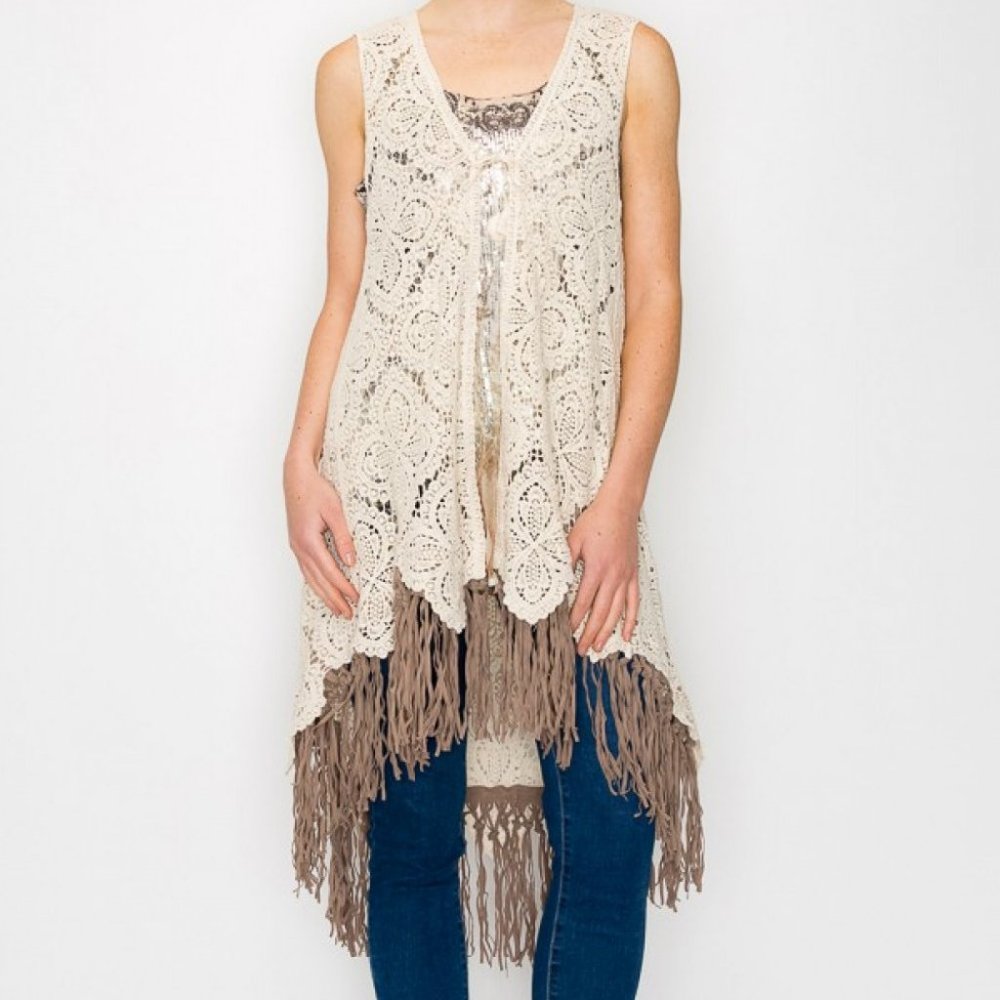 ORIGAMI CROCHET VEST  duster cover up shabby chic western Boho Magnolia SM-3X